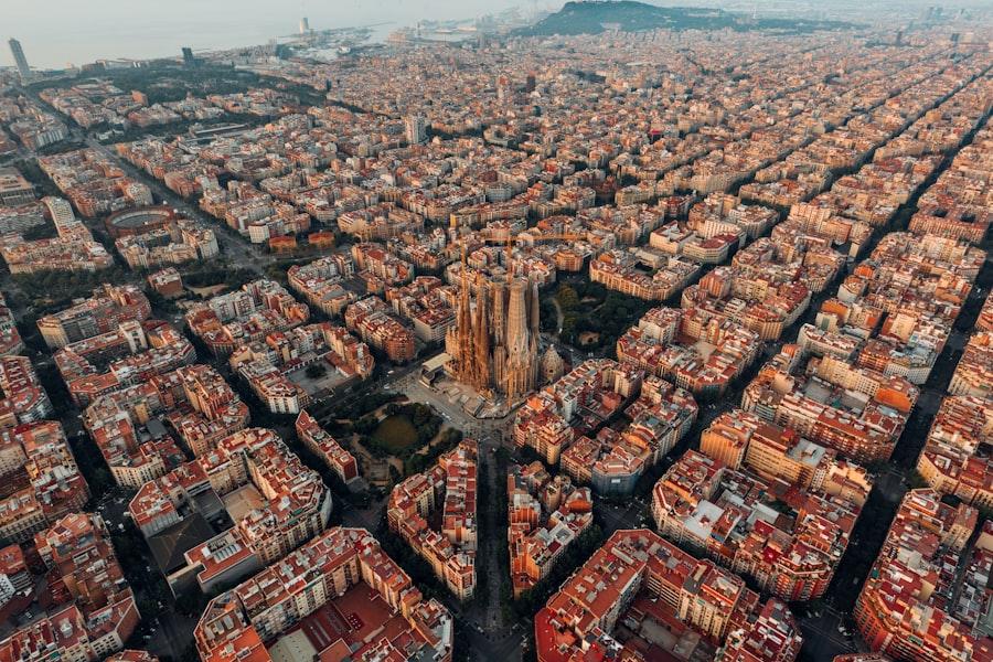 Aerial view of Barcelona's Eixample and the Sagrada Família